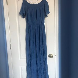 ASUWISH CLOTHing. blue halter maxi dress